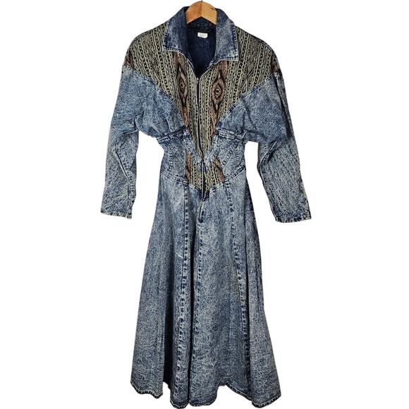 PG Collection Ginger Bolt vintage denim dress sz12 blue stonewash western 80s - Picture 1 of 12
